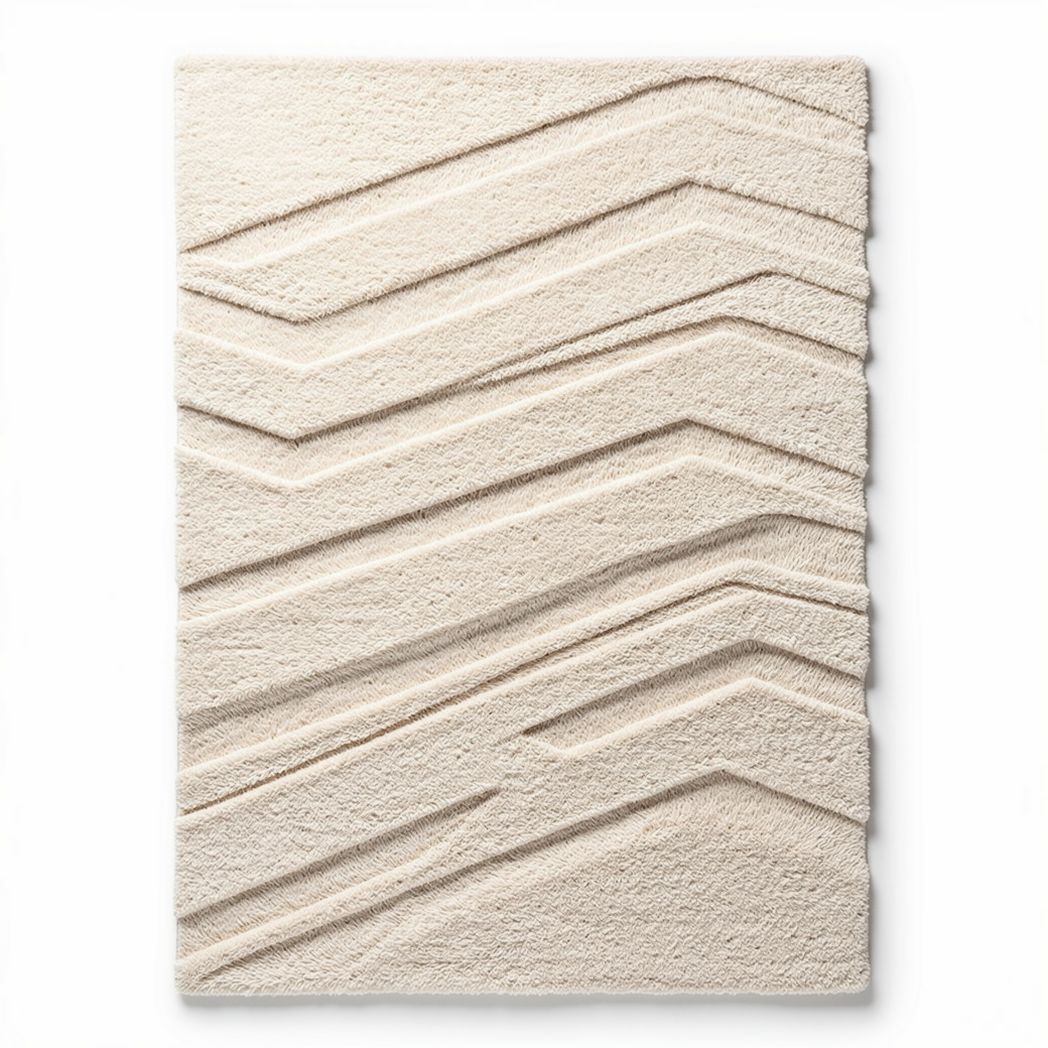 Tapis en coton beige à motif en relief dimensions 200 x 150 x 2 cm