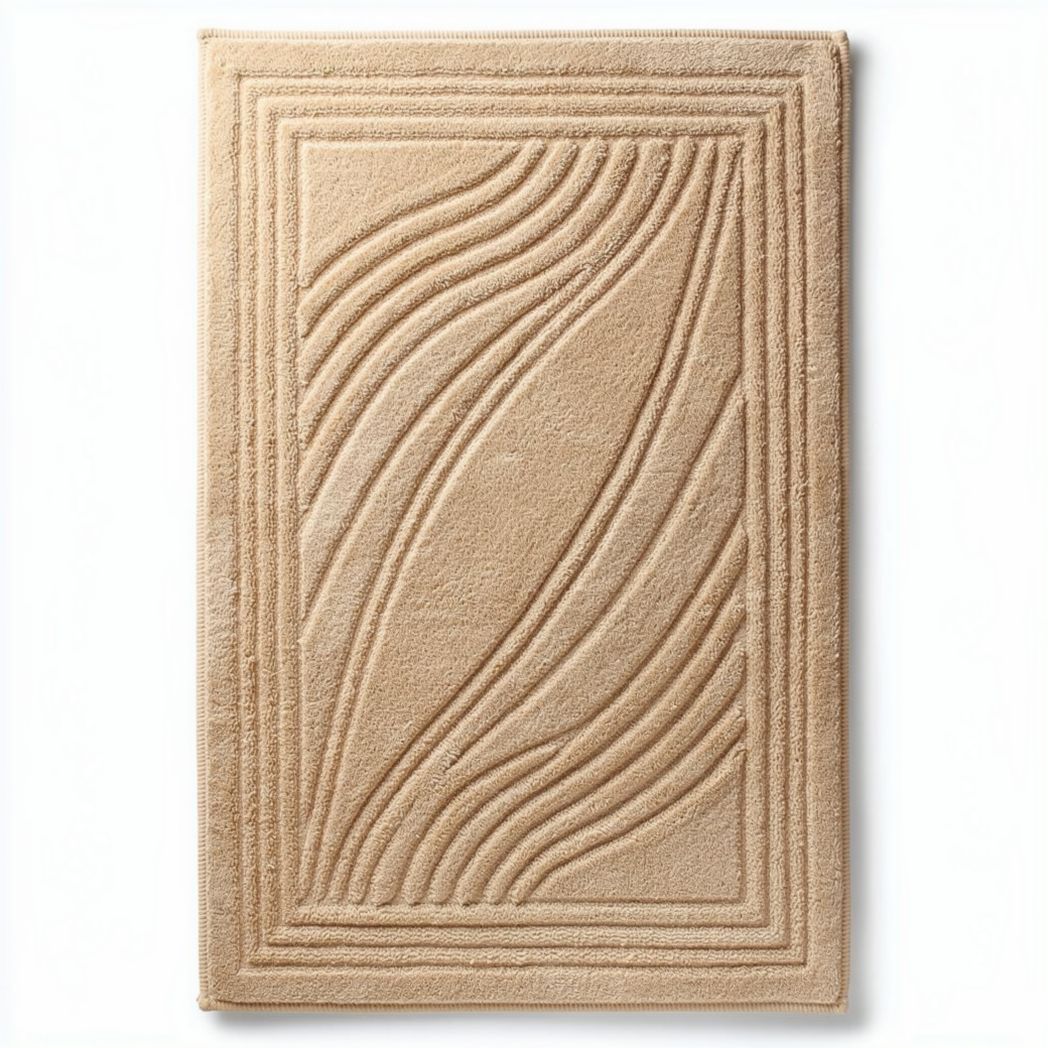 Tapis en microfibre beige avec motifs en relief 120 x 80 x 1cm