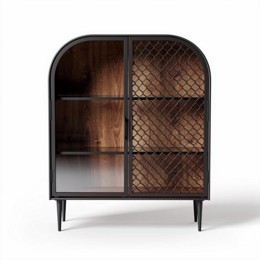 Armoire vitrée en métal et bois avec grillage 80 x 40 x 100cm