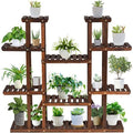 Porte-Plante avec 9 Tablettes pour 18 Pots COSTWAY en Bois, 125 x 25 x 114 CM Étagère à Fleurs pour Terrasse Jardin Balcon Salon(125 x 25 x 114 CM)