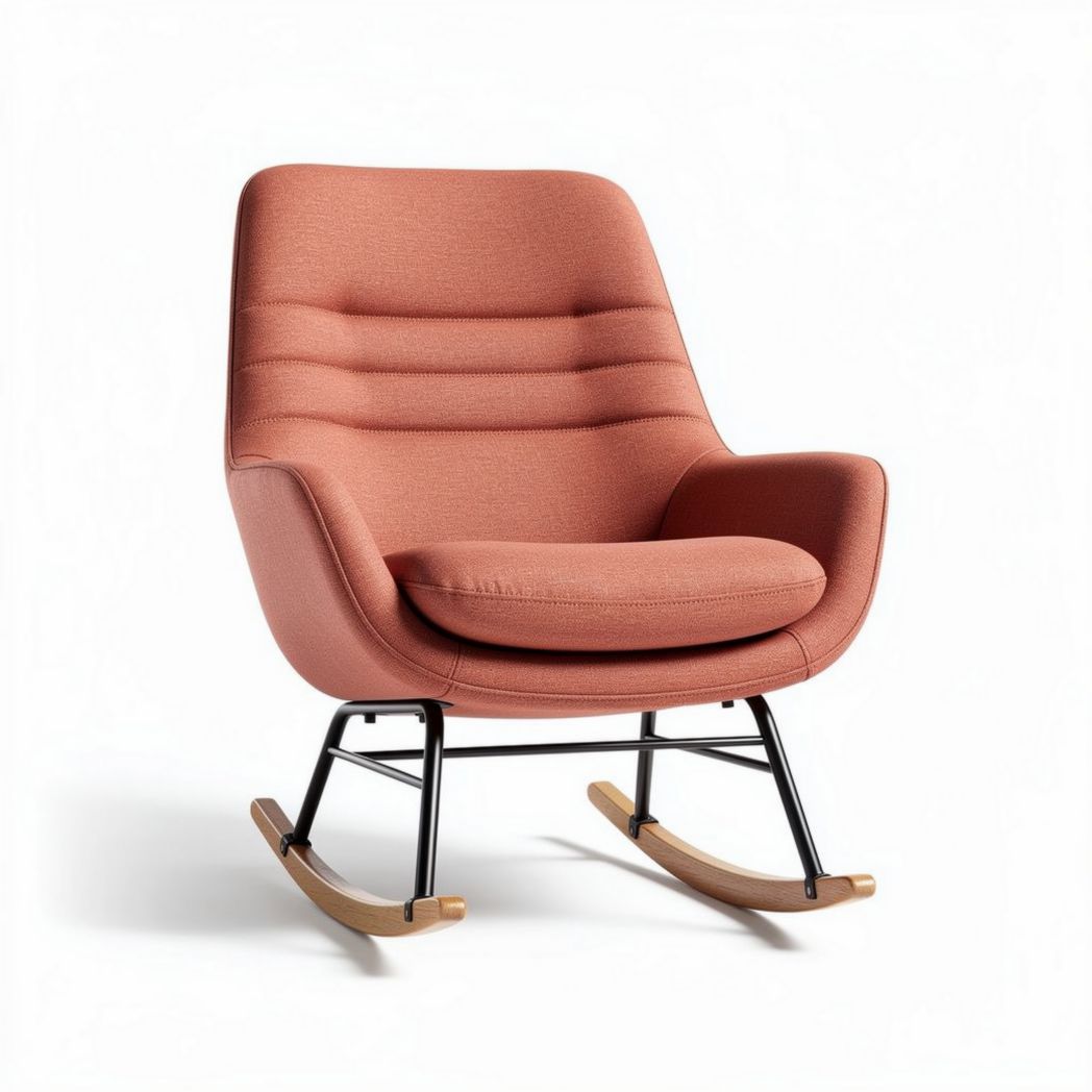 Fauteuil à bascule en tissu rose avec structure en métal et dimensions 80 x 75 x 90cm
