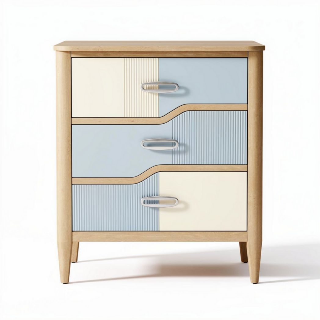 Commode en bois avec trois tiroirs bleu et crème dimensions 50 x 40 x 70cm