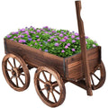 GOPLUS Brouette à Fleurs en Sapin Colonisé avec Poignée réglable et 4 Roues pour patio, jardin, terrasse,120 X 43 X 53,50 CM,Marron(Marron/120 x 43 x 54 cm)