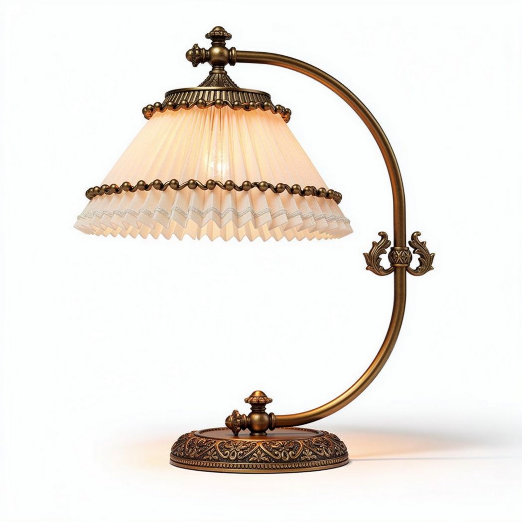 Lampe de bureau en métal antique avec abat-jour en tissu crème 25 x 25 x 45cm
