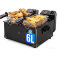 Aigostar Feast-Friteuse à Double cuve Indépendantes 0% BPA. 3600W, capacité totale 6L:2 x 3L. 2 couvercles et fenêtres et 2 paniers.(6L-3600W)