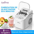 Machine à Glaçons 12kg/24 Heures - Fabrication Rapide 6 à 8 Minutes - Faible Bruit - Nettoyage Automatique Domestique - Blanc(Blanc)
