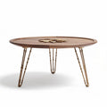 Table basse en bois avec pieds en métal doré et motif floral 80 x 80 x 40cm