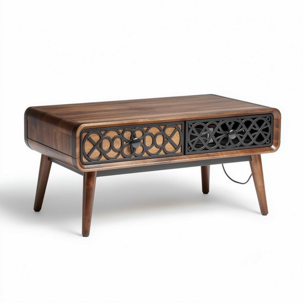 Table basse en bois foncé avec tiroir en métal 120 x 60 x 45cm