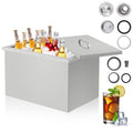 Congélateur coffre 74 L, Bac à glace encastrable inox 304, Isolation mousse PU, Avec évacuation et bouchon, 55 x 45 x 30 cm(Argenté/Couvercle à charnière/18 x 12 x 14 inch)