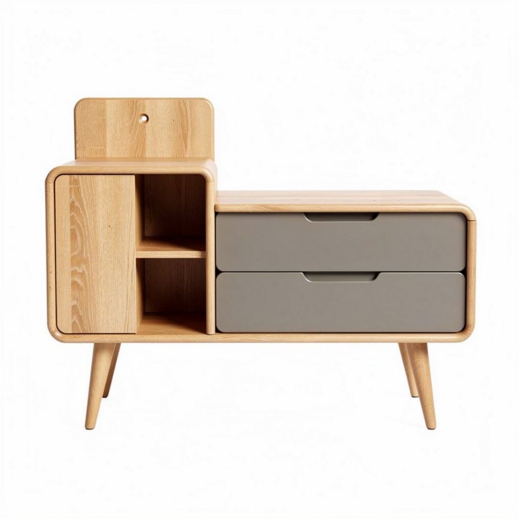 Meuble de rangement en bois naturel avec tiroirs gris dimensions 80 x 40 x 45cm