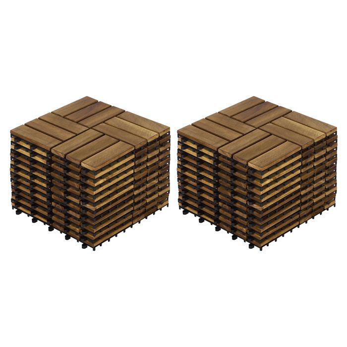 Lot de 22 Dalles en Bois d'Acacia à emboîter 30x30cm -  Caillebotis Extérieur Clipsable pour Balcon, Terrasse et Jardin - Jaune(Jaune/11 pcs)