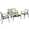 COSTWAY 4 Pcs Salon de Jardin en Textilène - Ensemble Table en Verre Trempé et Chaises, 4 Personnes, Patins Antidérapants - Marron(Marron)