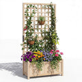 Jardinière avec Treillis en Bois COSTWAY, Trous de Drainage, Fond Amovible, Jardinière Brise-Vue pour Plantes Grimpantes, Naturel(Naturel)